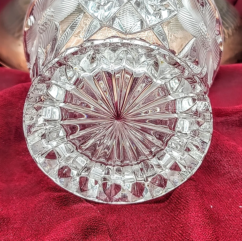 Pressed Crystal Creamer Sugar Bowl Lid Tray Floral Daisy Diamond Pattern Vintage